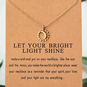 GOLD PLATED SUN AND MOON UNISEX PENDANT NECKLACE WITH INSPIRATIONAL CARD